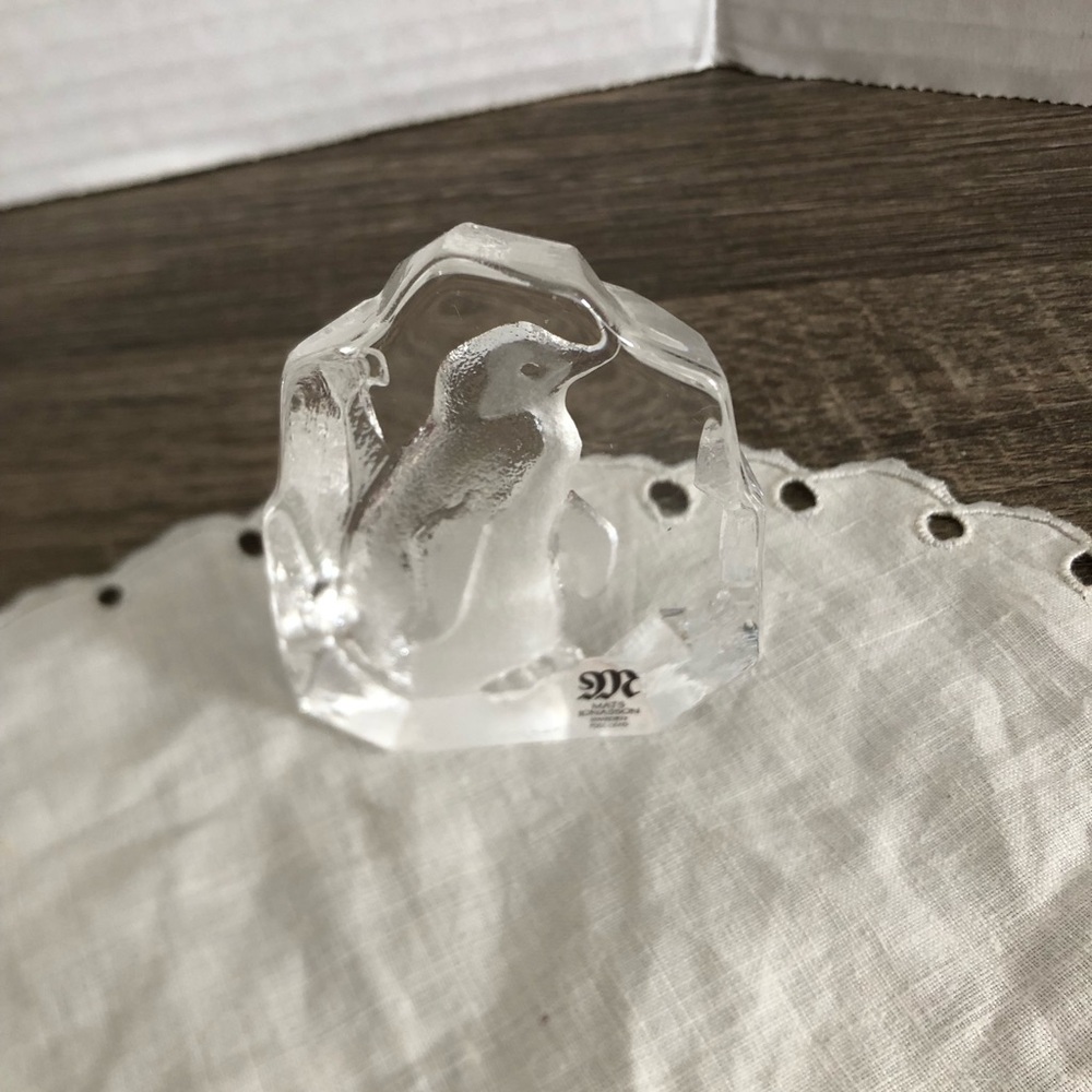 Mats Jonasson Clear Crystal Penguin Paperweight